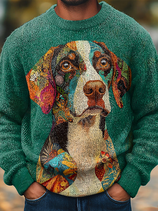 Men's Coloful Art Dog Knit Sweater