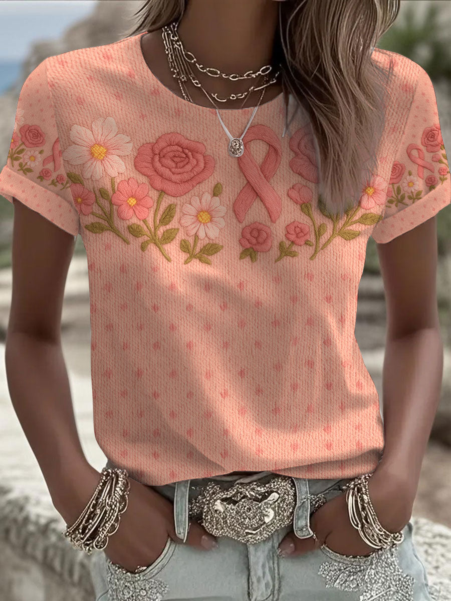 Women's Pink Floral Print Casual T-shirt