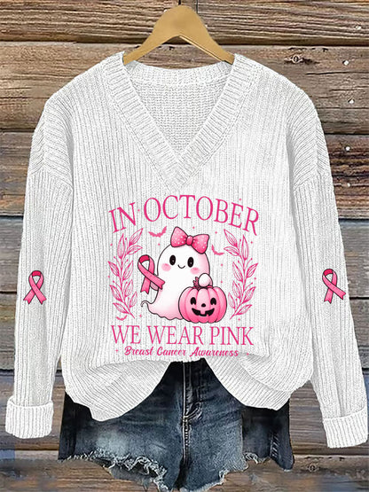 Women's In October We Wear Pink Printed Casual Top