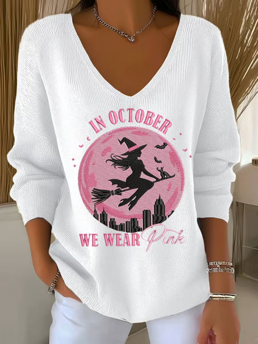 Women's In October We Wear Pink Printed Casual Top