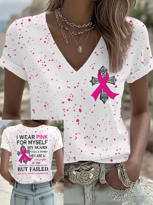 Women's Breast Cancer Awareness I Wear Pink For Myself My Scars Tell A Story T-Shirt