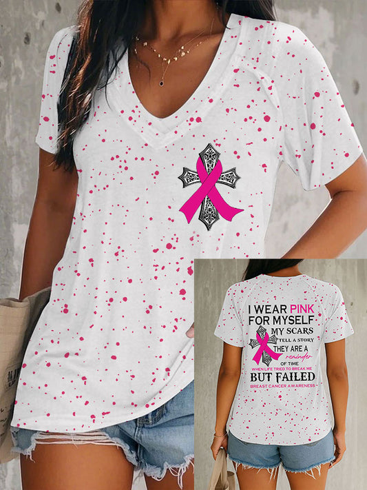 Women's Breast Cancer Awareness I Wear Pink For Myself My Scars Tell A Story T-Shirt