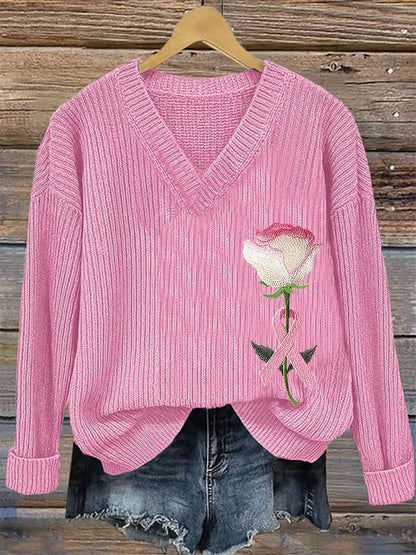 Women's Breast Cancer Awareness Pink Ribbon Print Casual Top