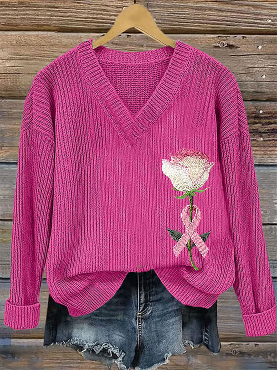 Women's Breast Cancer Awareness Pink Ribbon Print Casual Top