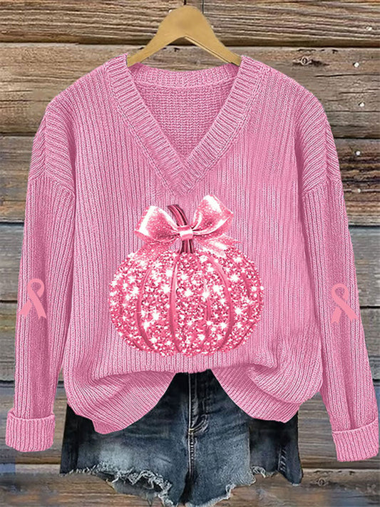 Women's Breast Cancer Awareness Pink Pumpkin Print Casual Top