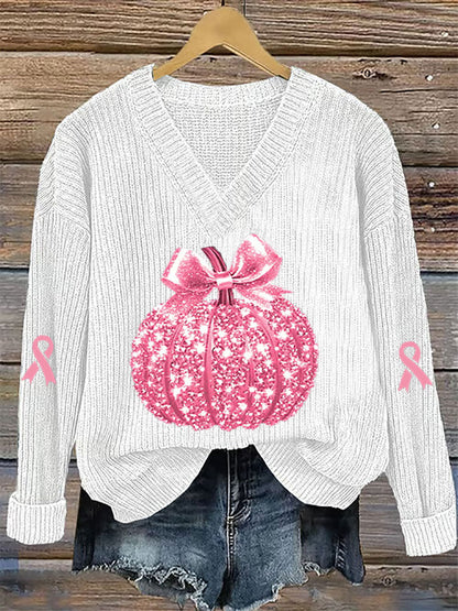 Women's Breast Cancer Awareness Pink Pumpkin Print Casual Top