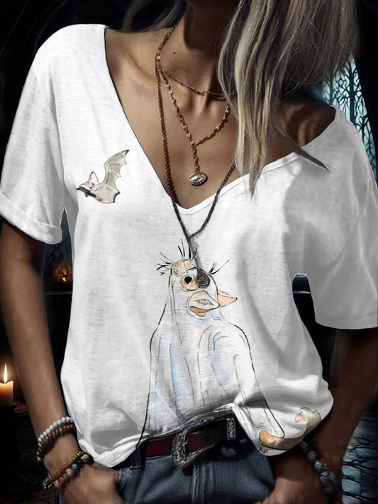 Women's Halloween Funny Cat Printed T-shirt