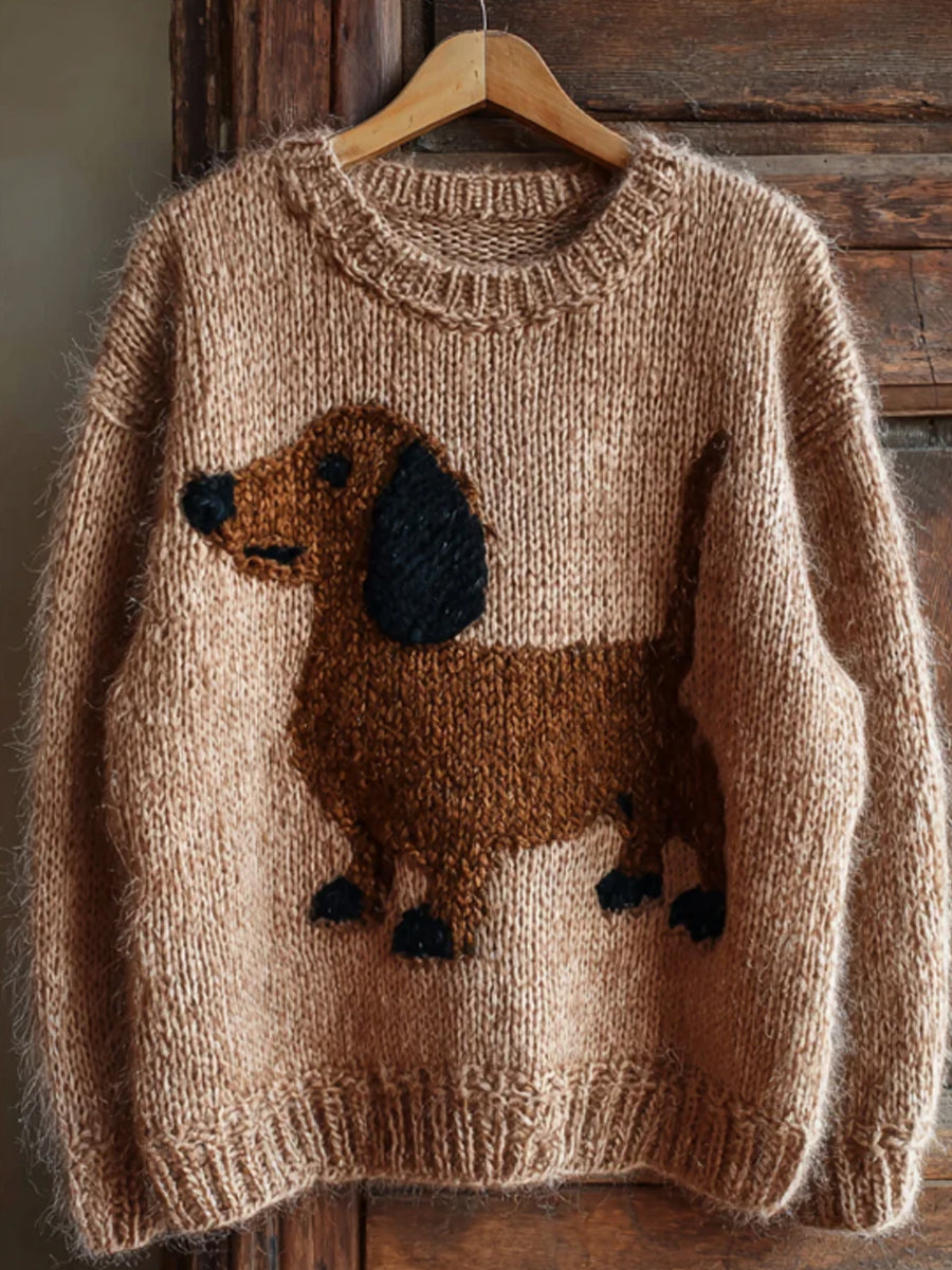 Women's Lovely Dachshund Knit Cozy Fuzzy Sweater