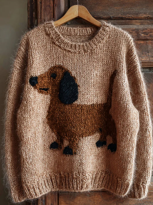 Women's Lovely Dachshund Knit Cozy Fuzzy Sweater