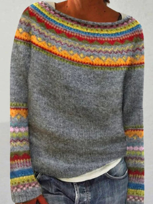 Women's Icelandic Sweater Crew Neck Loose Pullover