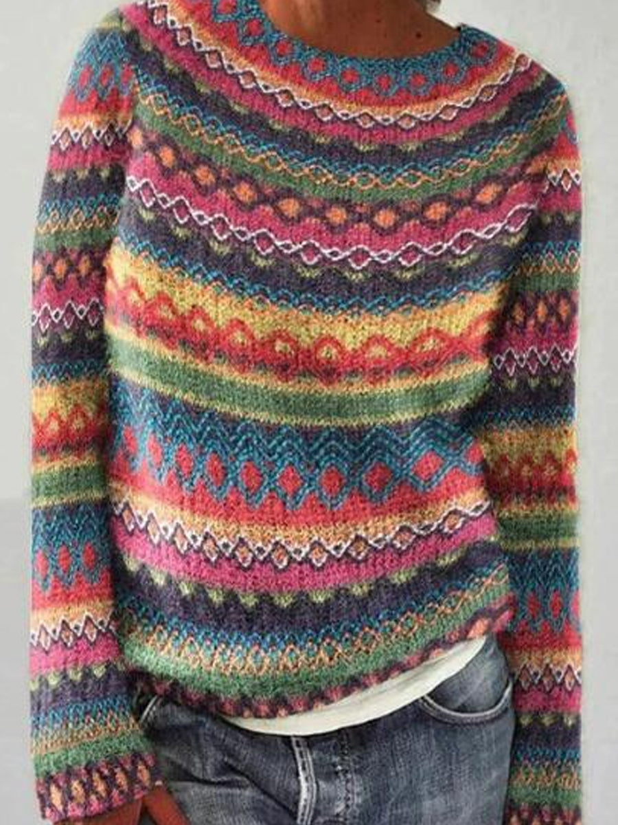 Women's Icelandic Sweater Crew Neck Loose Pullover