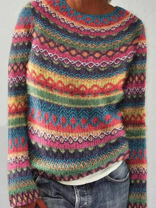 Women's Icelandic Sweater Crew Neck Loose Pullover
