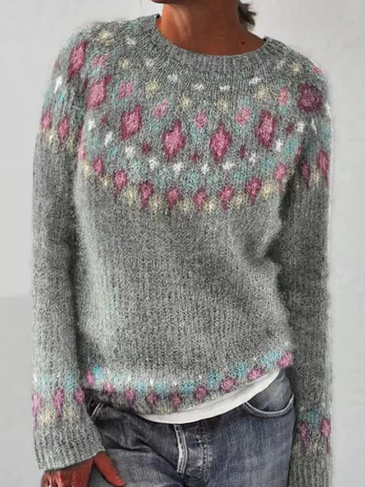 Women's Icelandic Sweater Crew Neck Loose Pullover