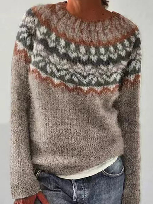 Women's Icelandic Sweater Crew Neck Loose Pullover