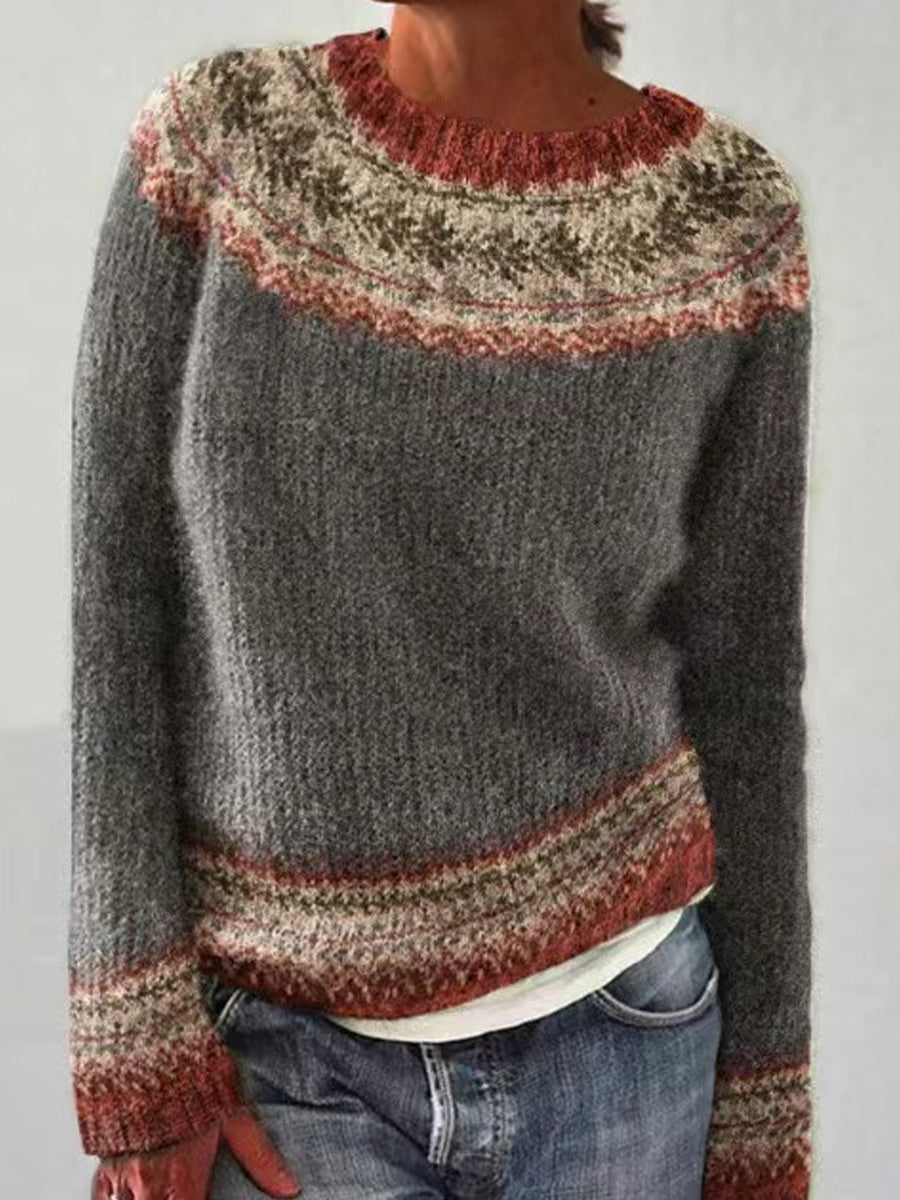 Women's Icelandic Sweater Crew Neck Loose Pullover