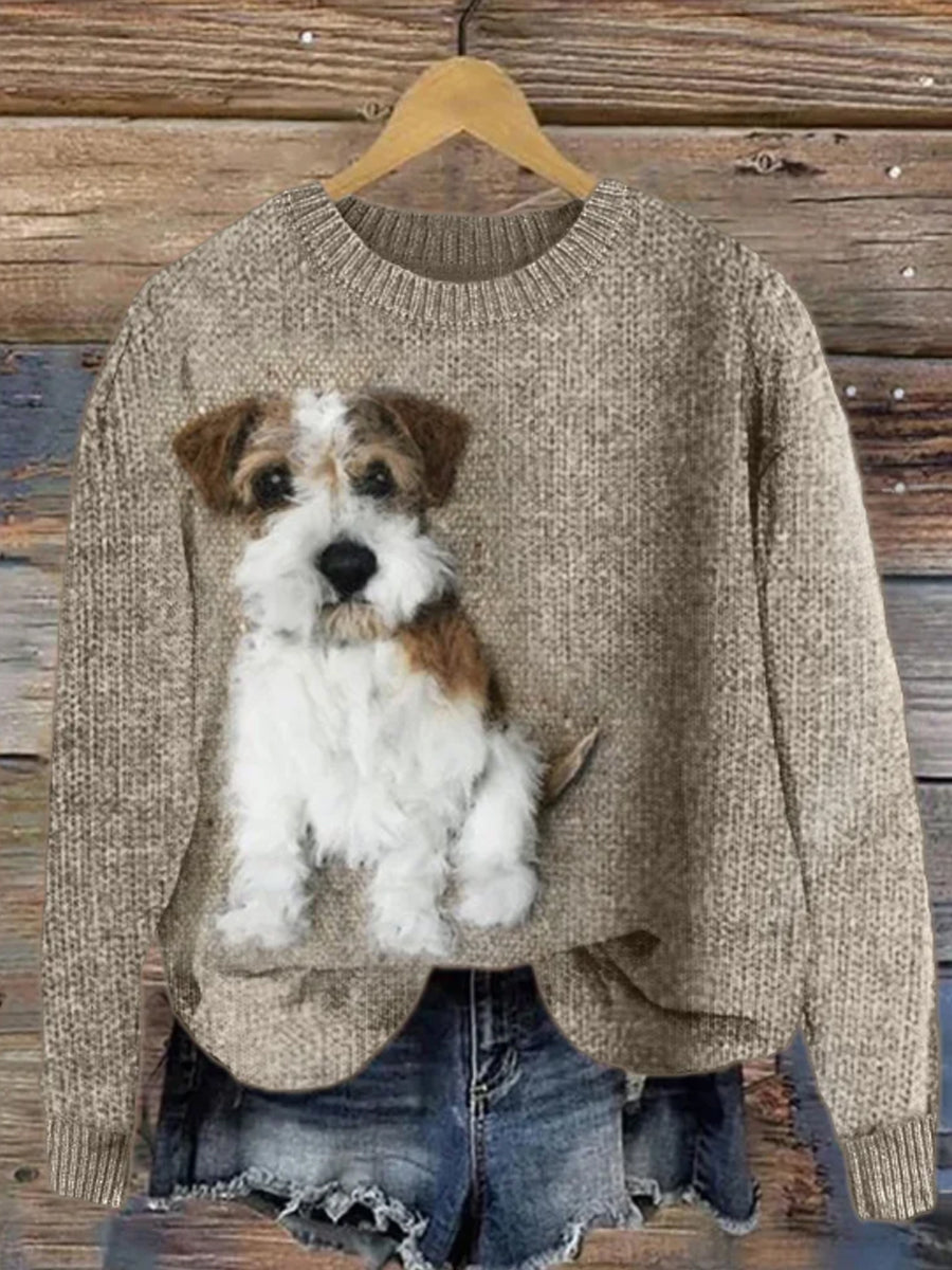 Women's Fuzzy Dog Cozy Knit Sweater