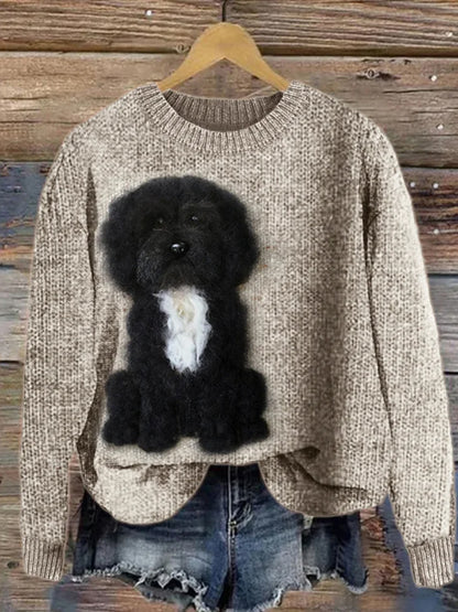 Women's Fuzzy Dog Wool Art Cozy Knit Sweater