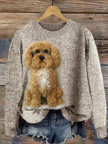 Women's Fuzzy Dog Wool Art Cozy Knit Sweater