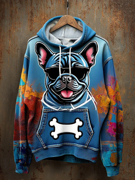 Unisex Vintage Cat Art Print Casual Hoodie