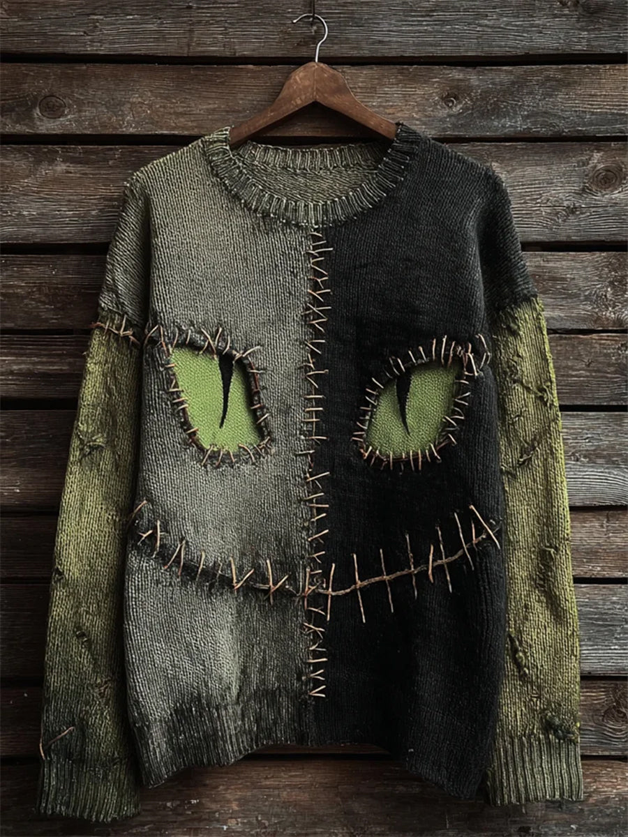 Women's Vintage Cat Art Print Casual Sweater