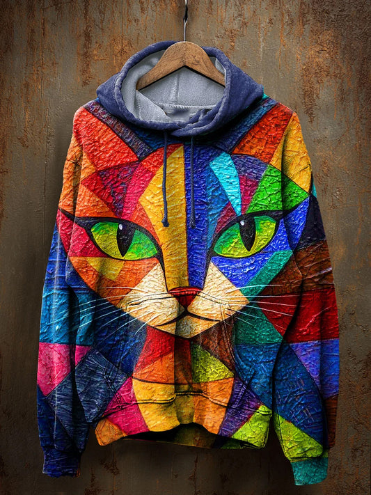 Unisex Vintage Cat Art Print Casual Hoodie