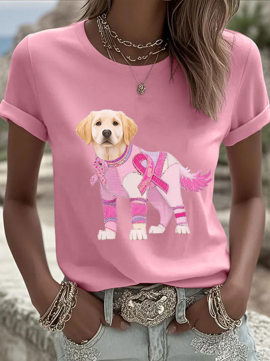 Women's Breast Cancer Dog Art Printed T-shirt
