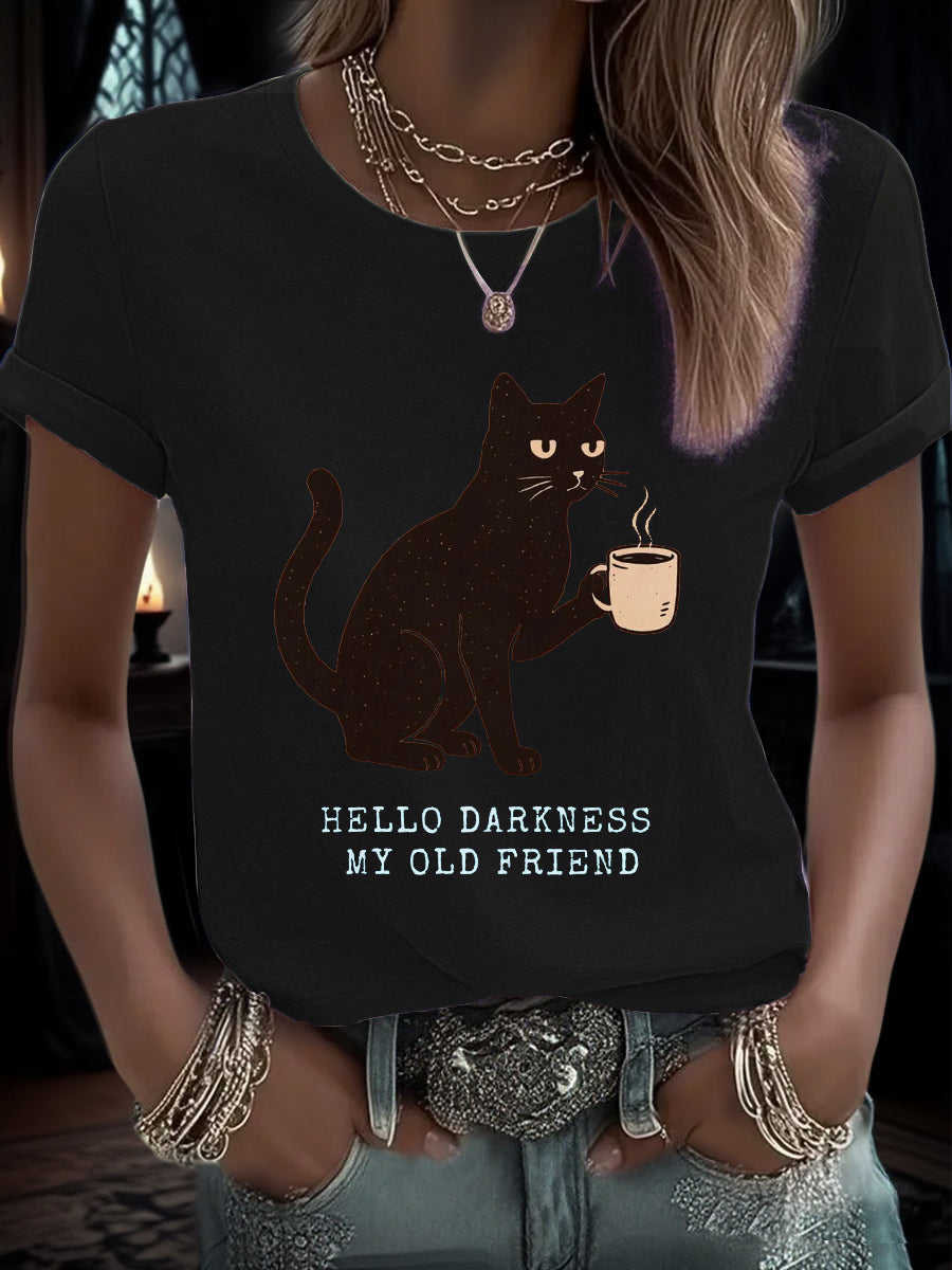 Women's Hello Darkness Halloween Funny Printed T-shirt