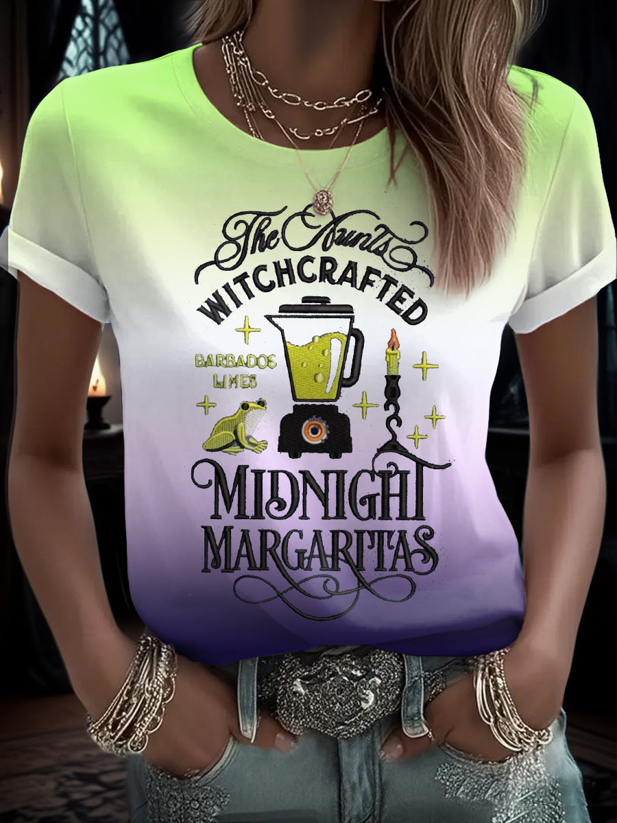 Women's Midnight Margaritas Halloween Funny Printed T-shirt