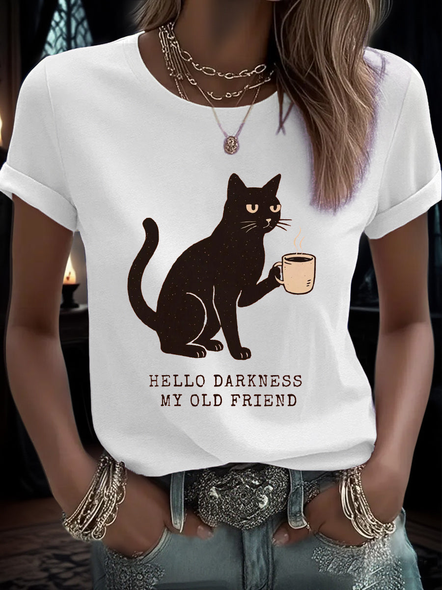 Women's Hello Darkness Halloween Funny Printed T-shirt
