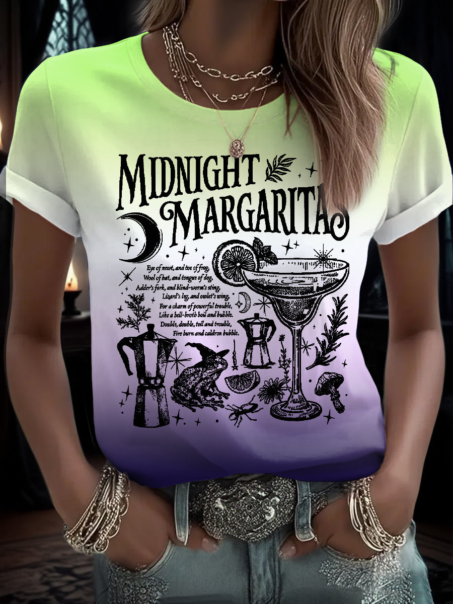 Women's Midnight Margaritas Halloween Funny Printed T-shirt