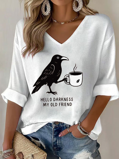 Women's Hello Darkness Halloween Funny Printed Waffle T-shirt