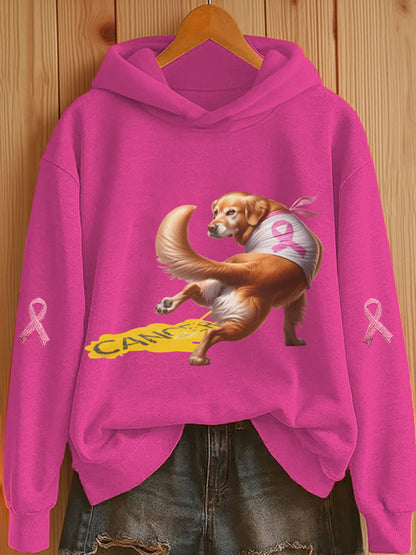 Women's Dog Pink Ribbon Print Casual Hoodie