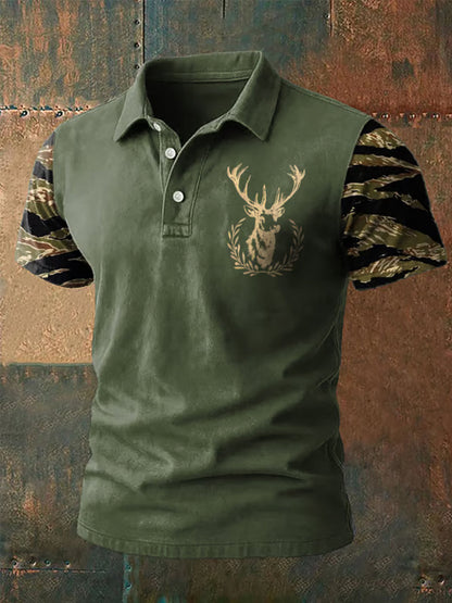 Men's Retro Western Deer Head Leopard Print Casual Top