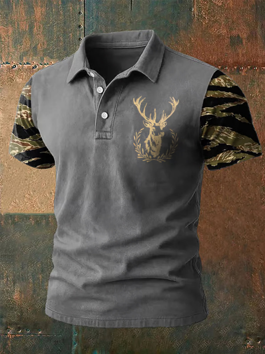 Men's Retro Western Deer Head Leopard Print Casual Top