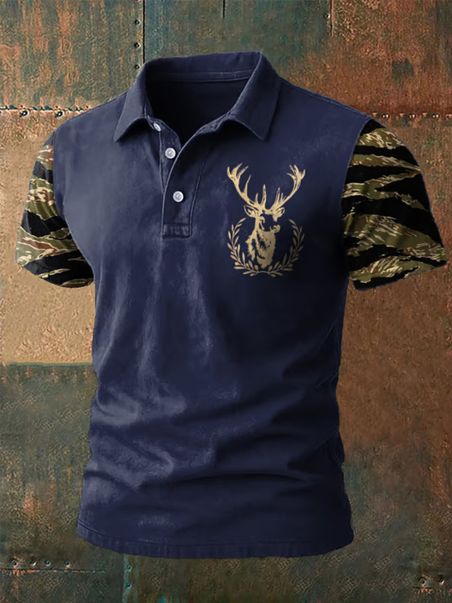 Men's Retro Western Deer Head Leopard Print Casual Top