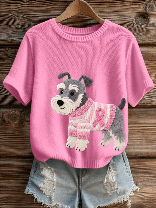Women's Felt Art Schnauzer Dog Pattern Cozy Knit Top