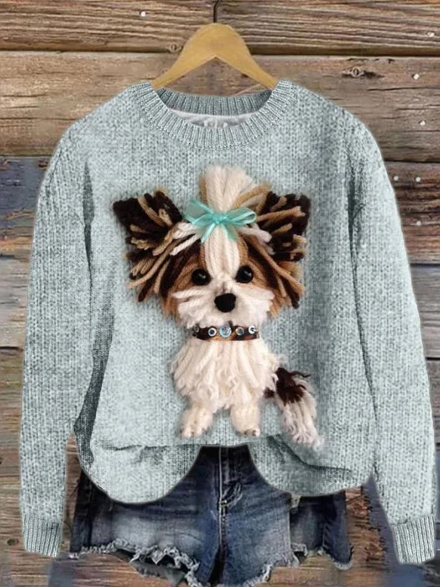 Women's Classy Dog with Tie Cozy Knit Sweater