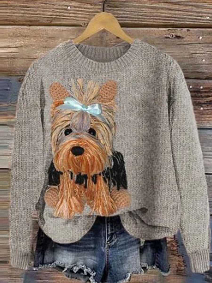 Women's Classy Dog with Tie Cozy Knit Sweater