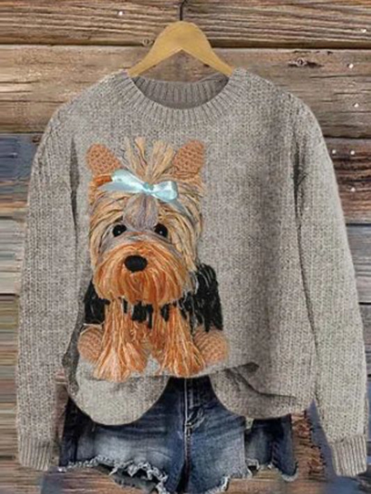 Women's Classy Dog with Tie Cozy Knit Sweater