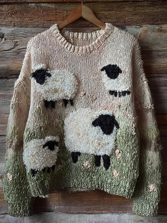 Women's Cute Fuzzy Sheep Printed Cozy Regular Sweatshirt