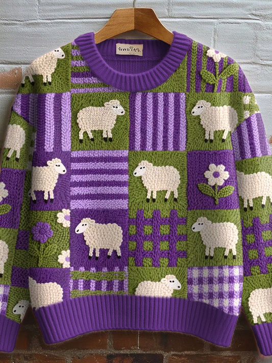 Women's Cute Sheep Pattern Cozy Knit Sweater