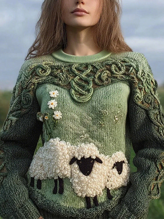 Women's Cute Fuzzy Sheep Printed Cozy Regular Sweatshirt