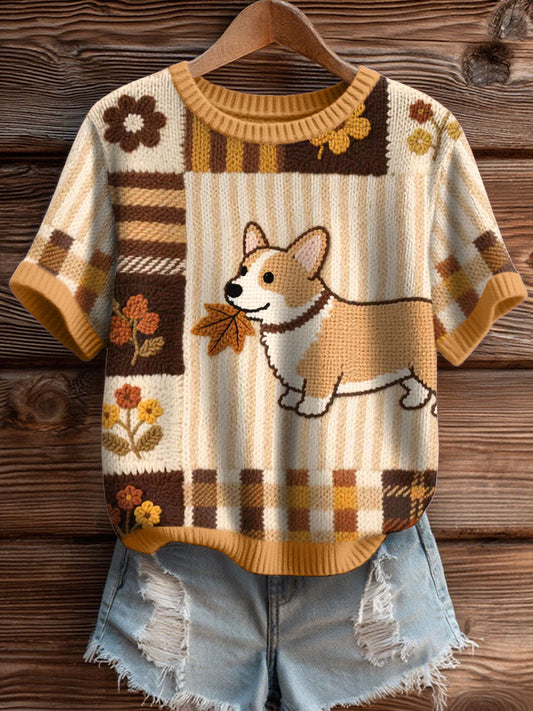 Women's Lovely Corgi Pattern Cozy Knit Top