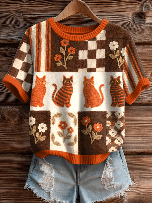 Women's Lovely Cats Pattern Cozy Knit Top