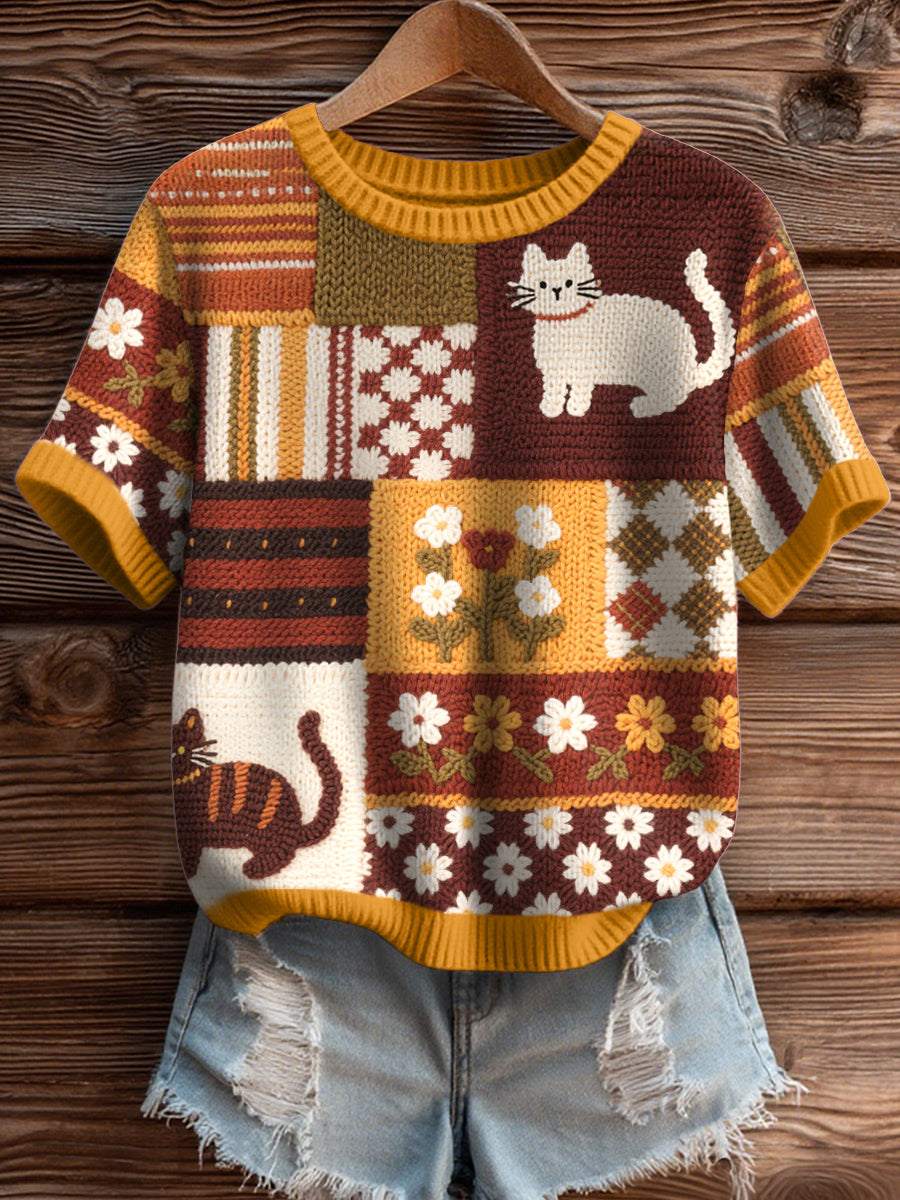 Women's Lovely Cats Pattern Cozy Knit Top