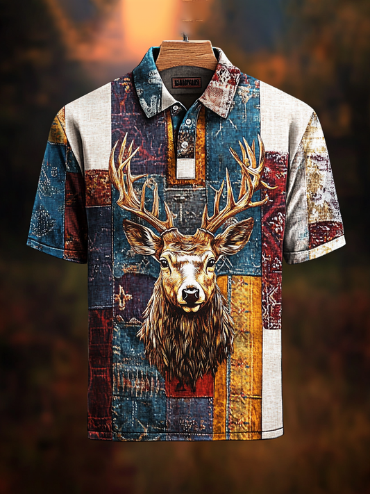 Men's Retro Western Style Elk Art Printed Casual Tops