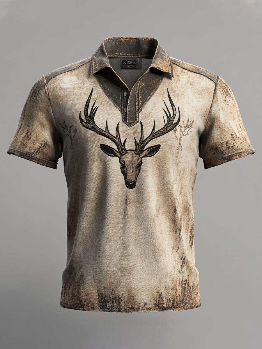 Men's Retro Western Style Elk Art Printed Casual Tops