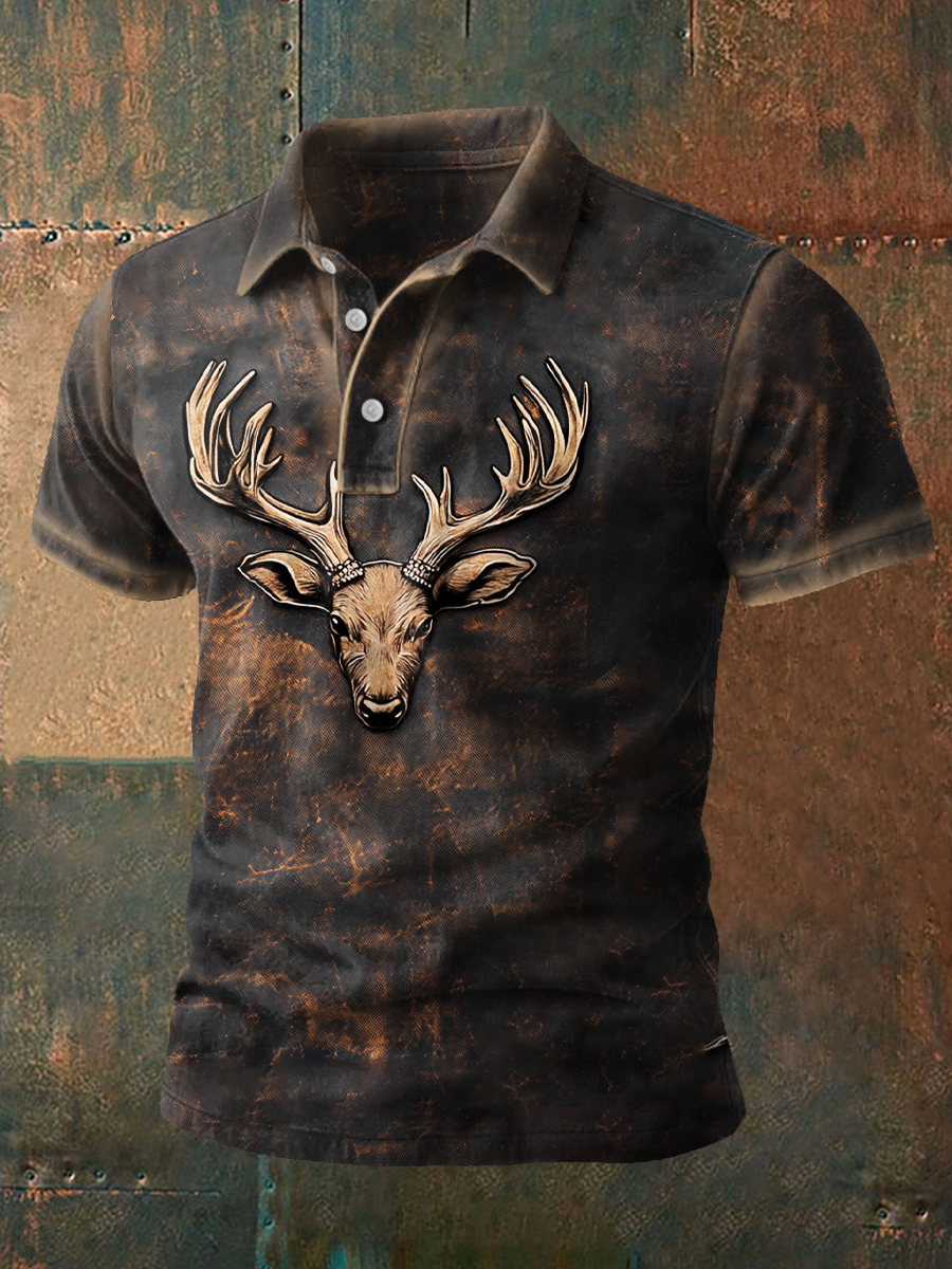 Men's Retro Western Style Elk Art Printed Casual Tops
