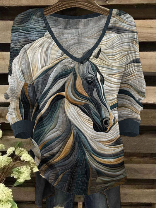 Women's Retro Western Style Horses Art Printed Tops