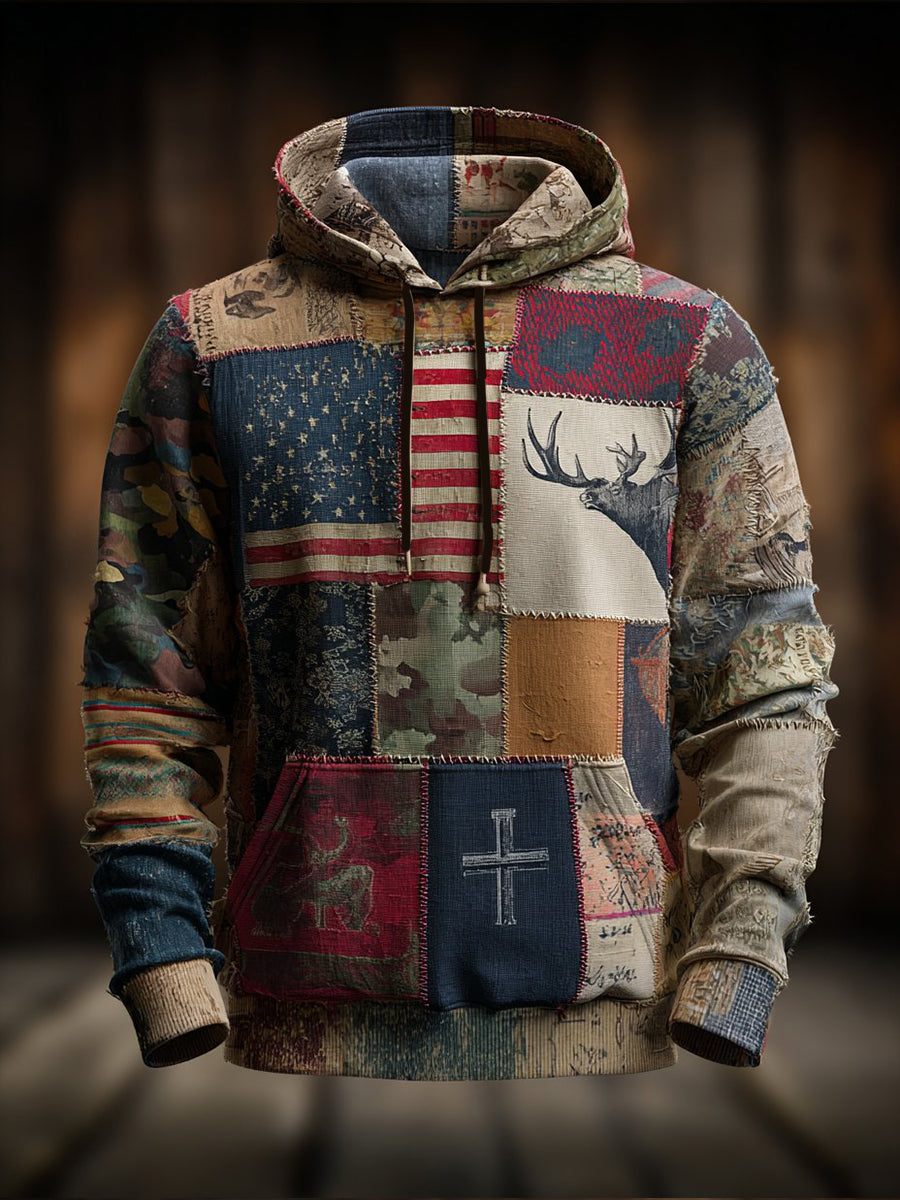 Men's Vintage Elk Oversized Drop-Shoulder Hoodie